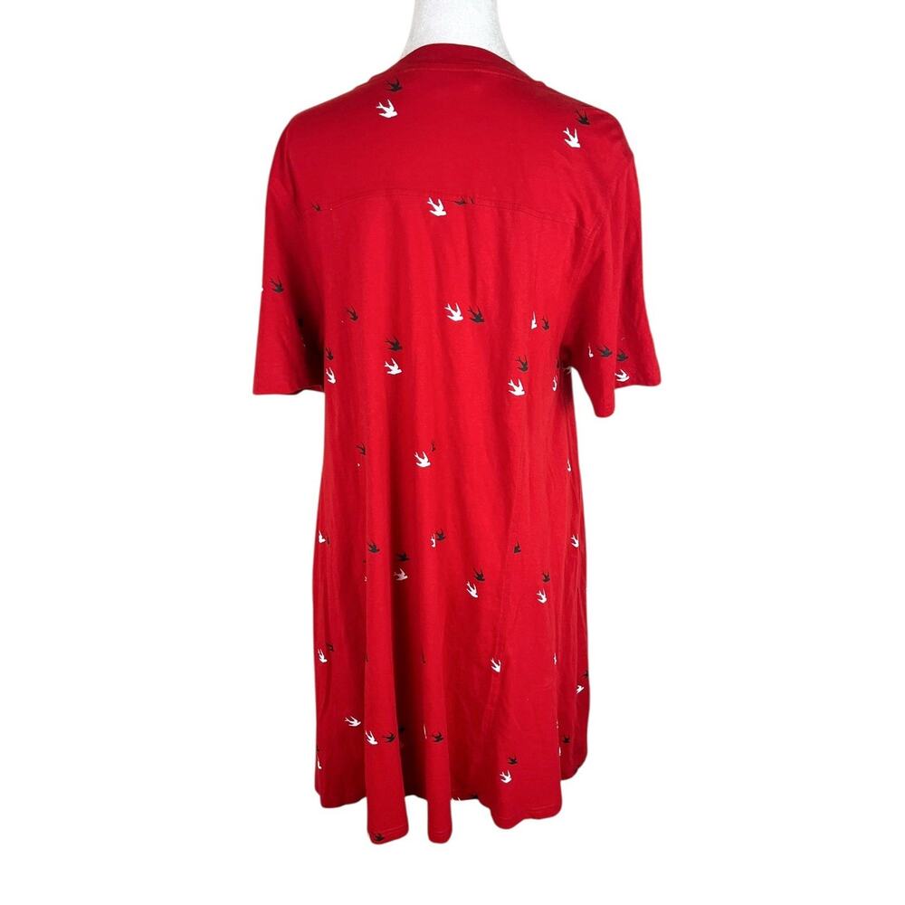 MCQ Alexander McQueen Red All Over Swallow Bird T-Shirt Dress Size Large - Picture 4 of 9